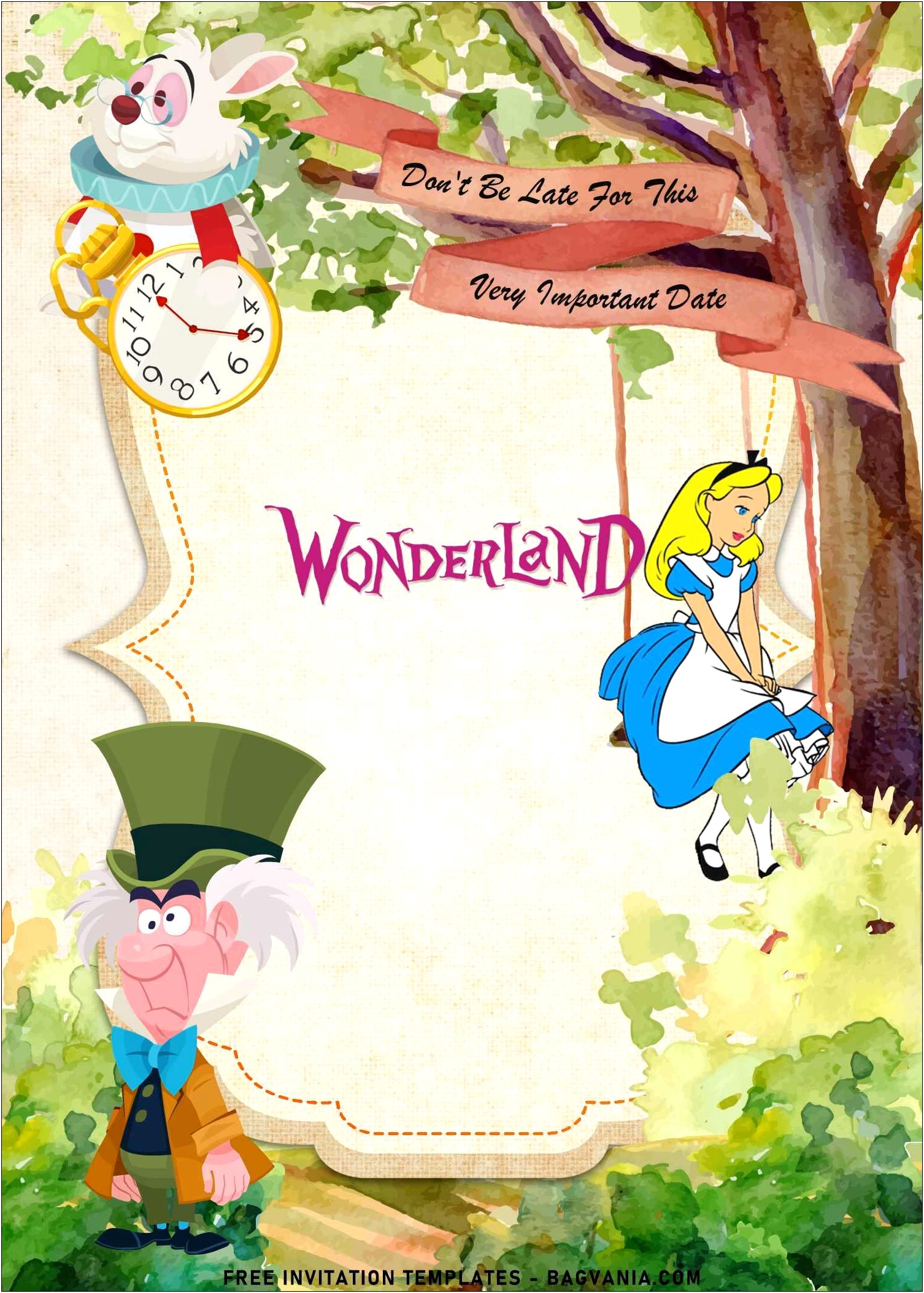 Free Vintage Alice In Wonderland Invitation Template