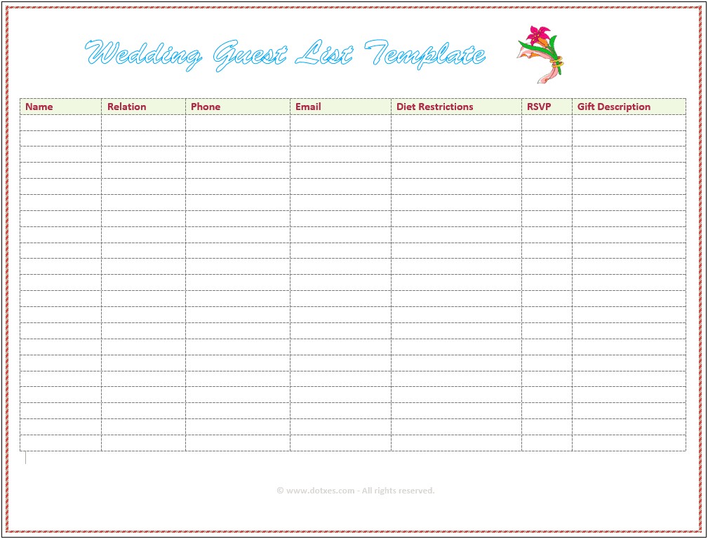 Free Wedding Guest List Spreadsheet Template