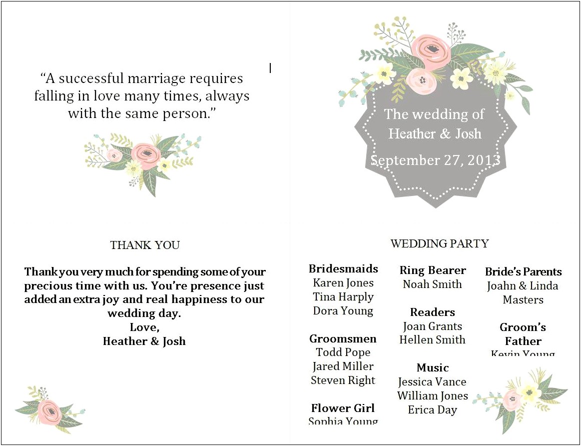 Free Wedding Program Template Download Word Doc