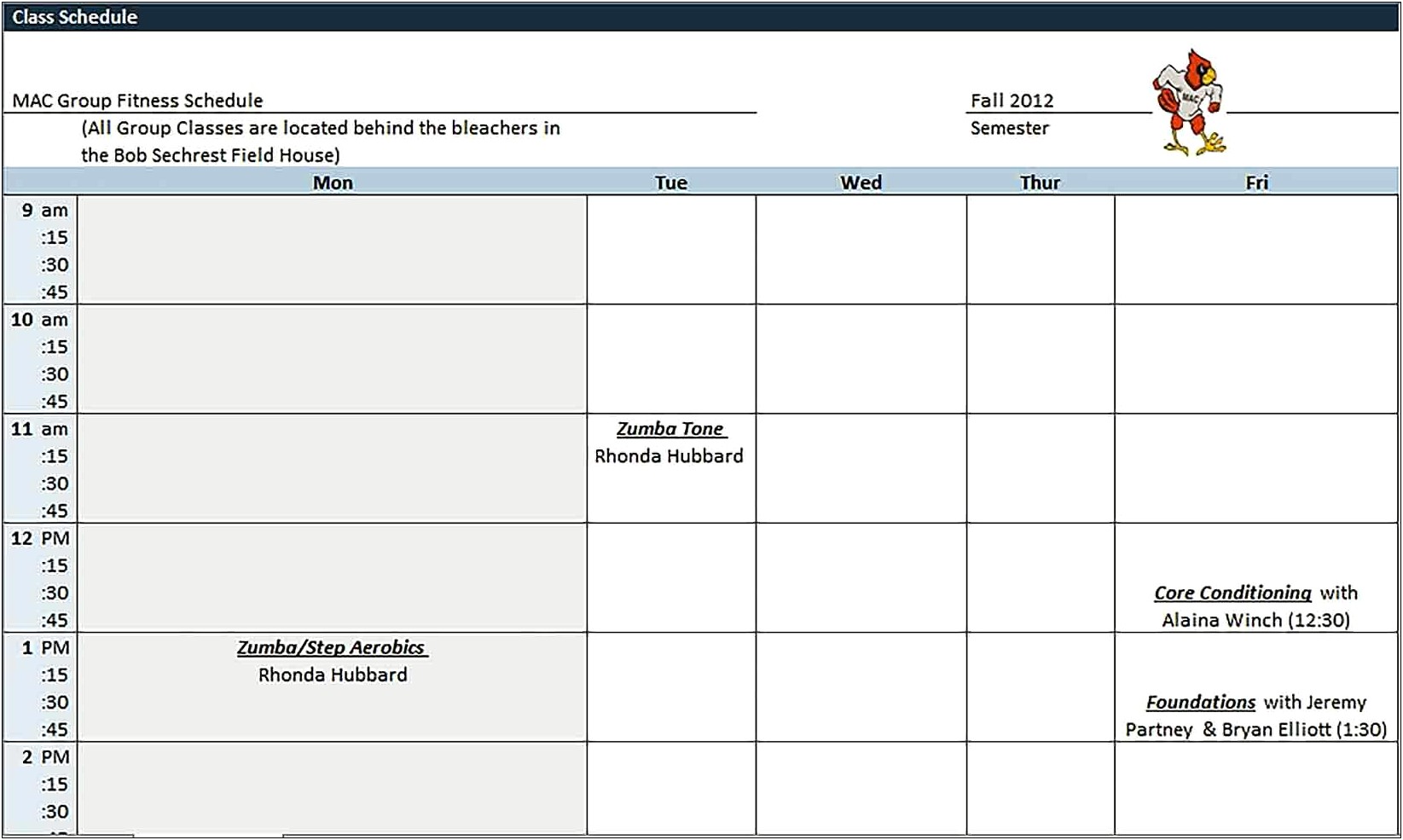 Free Weekly Class Schedule Template For Excel