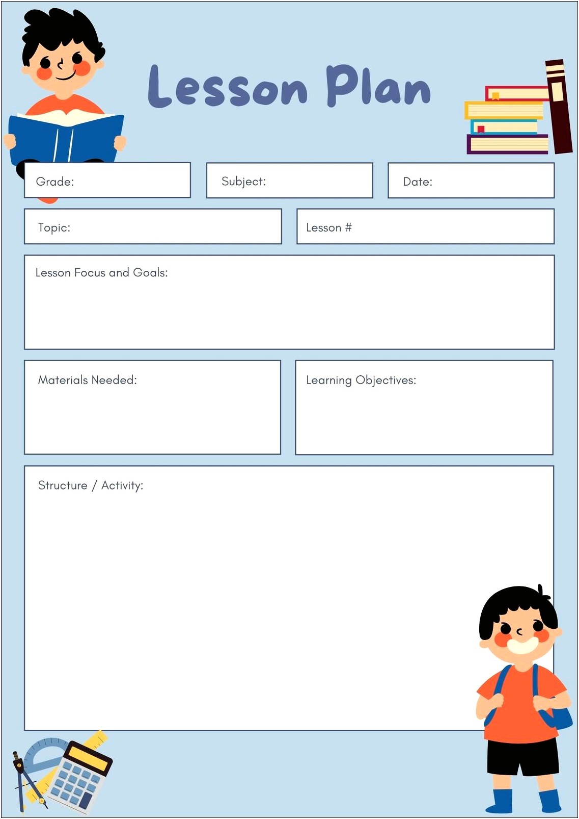Free Weekly Lesson Plan Template For Kindergarten