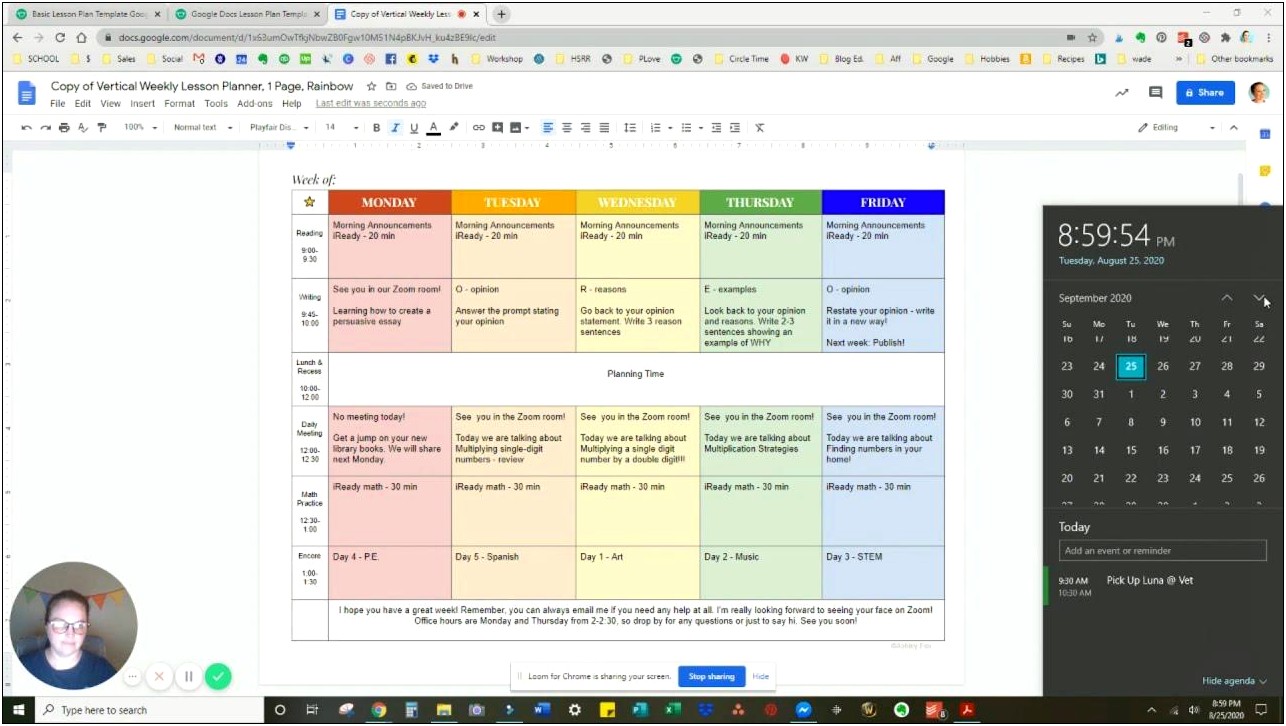 Free Weekly Lesson Plan Template Google Docs