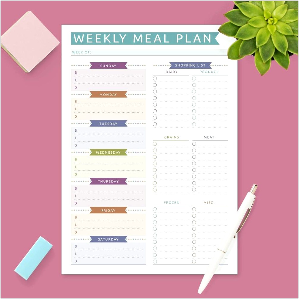 Free Weekly Meal Plan Template With Grocery List