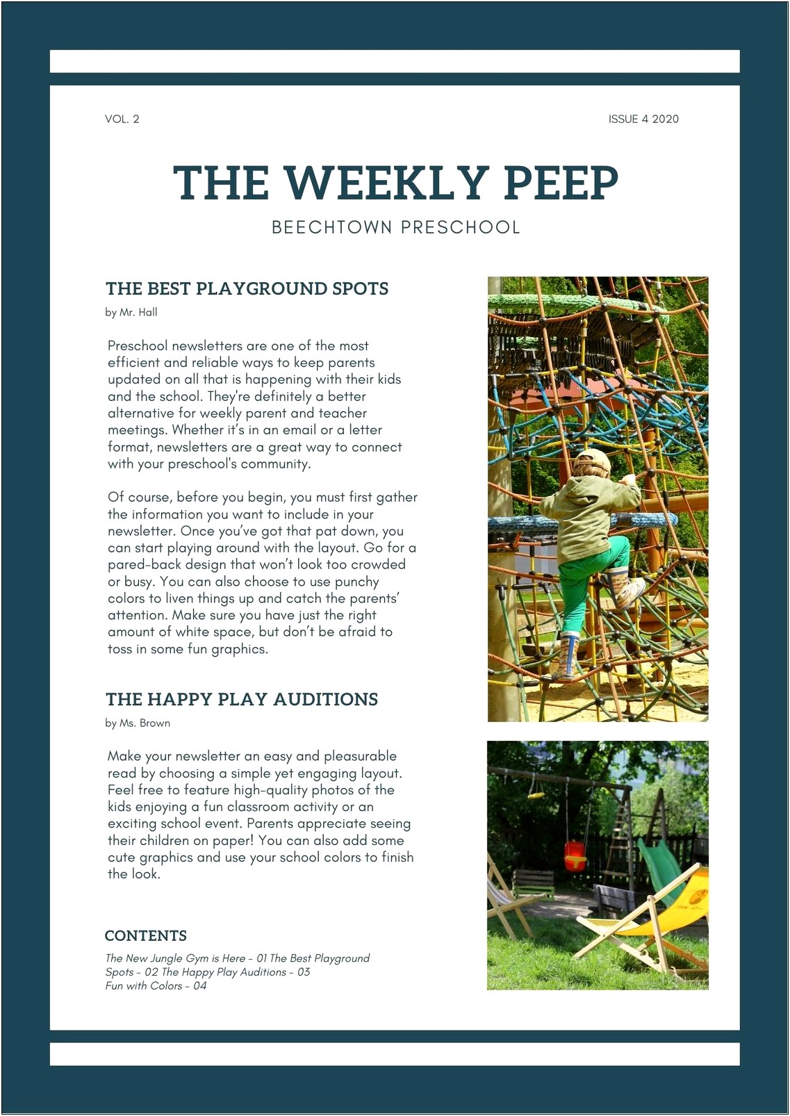 Free Weekly Newsletter Template For Preschool Teachers Free