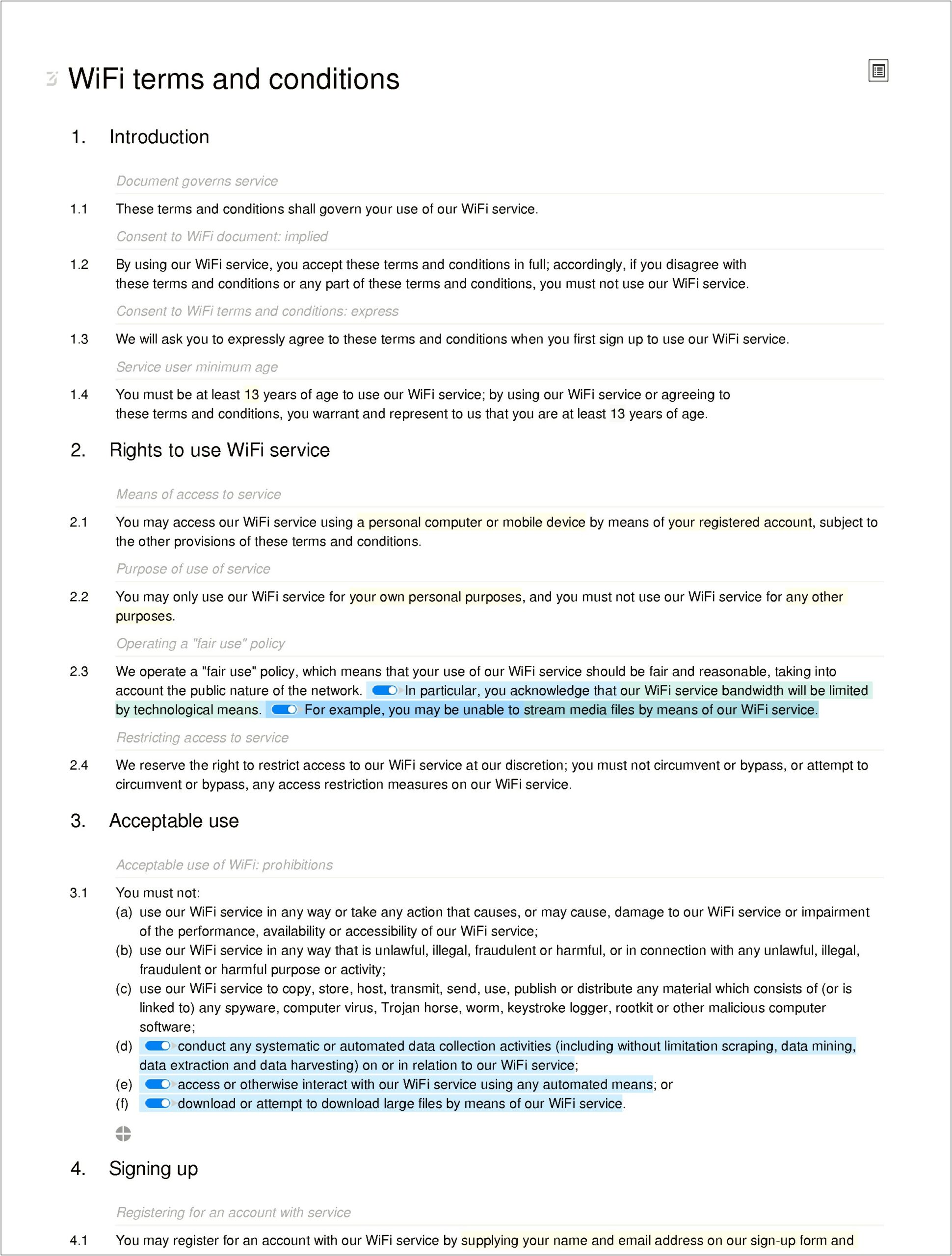 Free Wifi Terms And Conditions Template