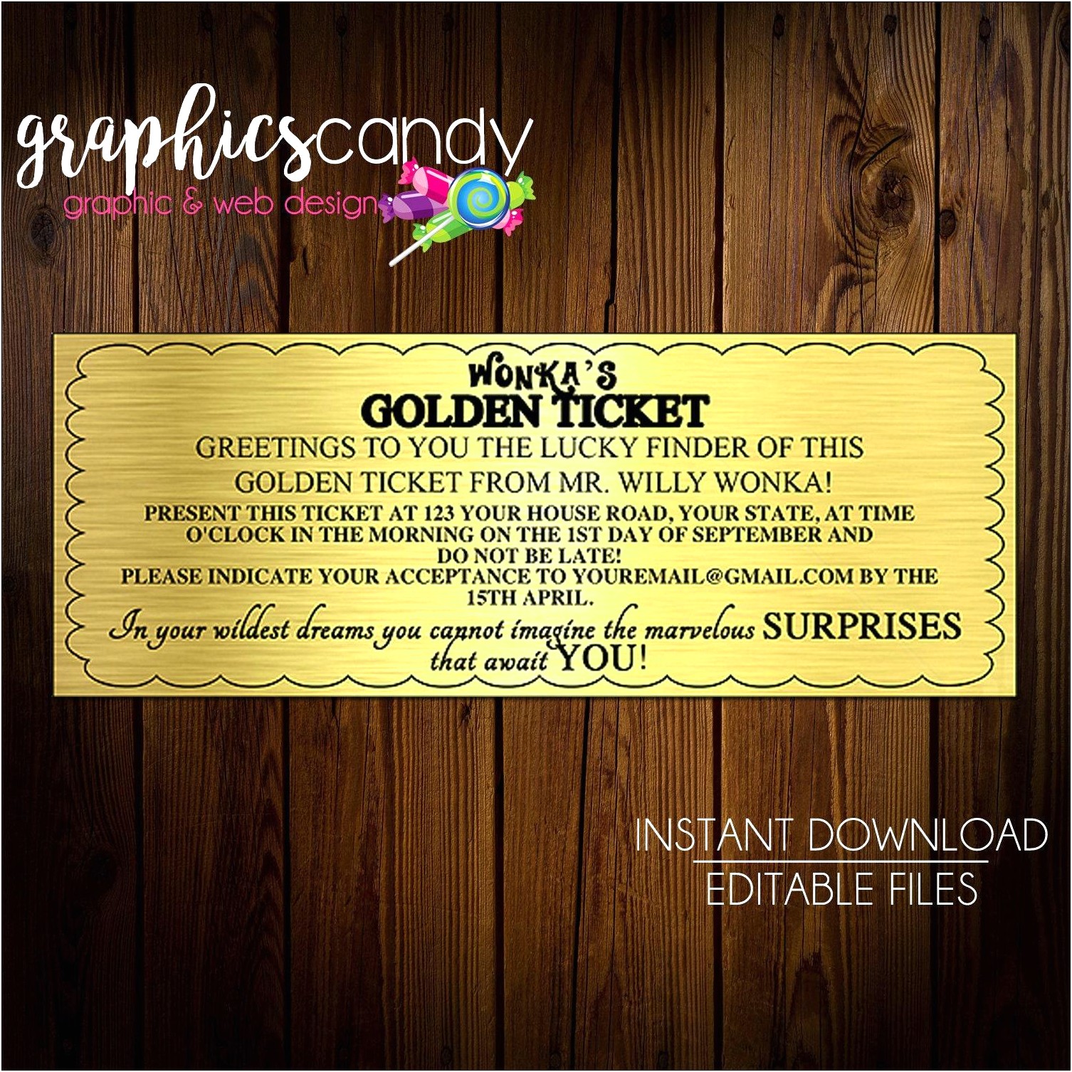 Free Willy Wonka Golden Ticket Invitation Template