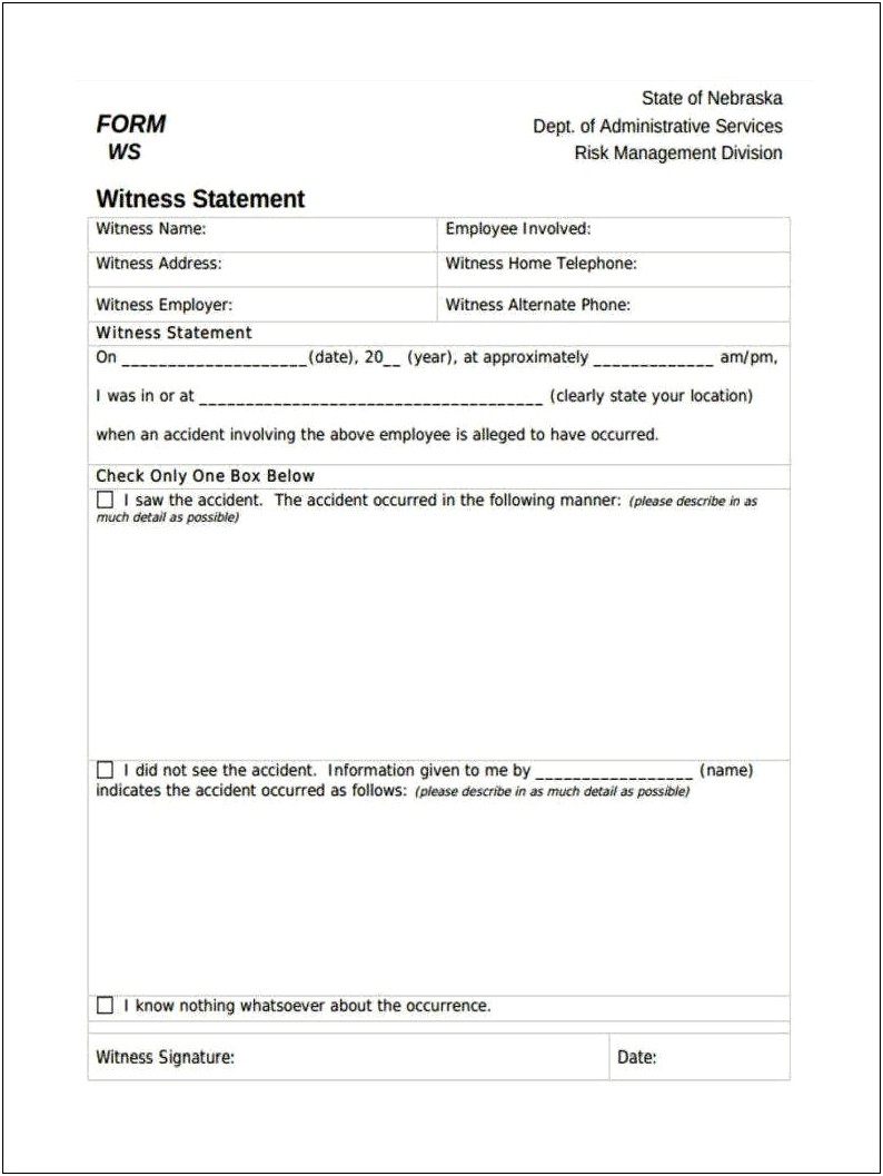 Free Witness Statement Template For Field Supervisor