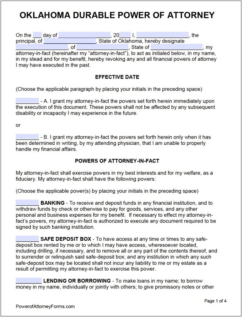 Free Word Template Durable Power Of Attorney Form