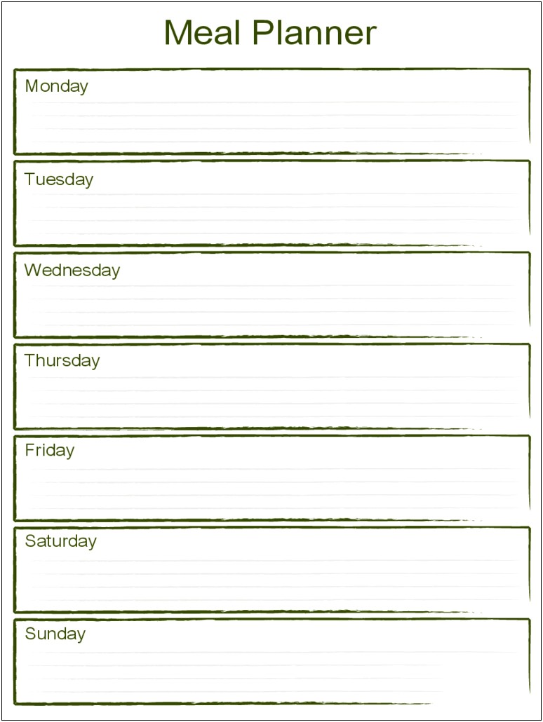 Free Word Templates Weekly Meal Planner Download