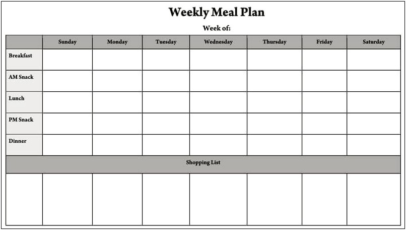 Free Wordpad Weekly Calendar Template For Meal Planning