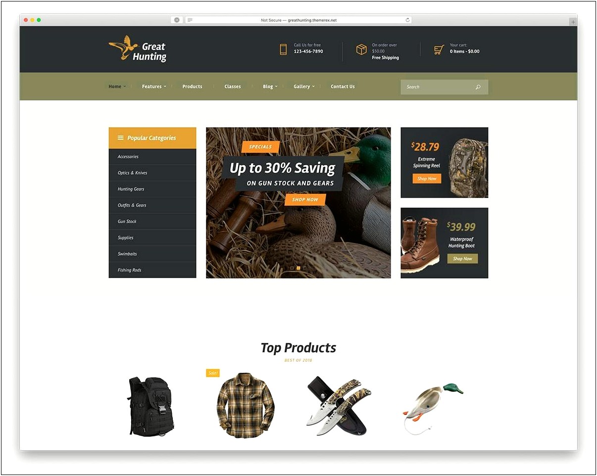 Free Wordpress Outdoor And Hunting Fishing Template
