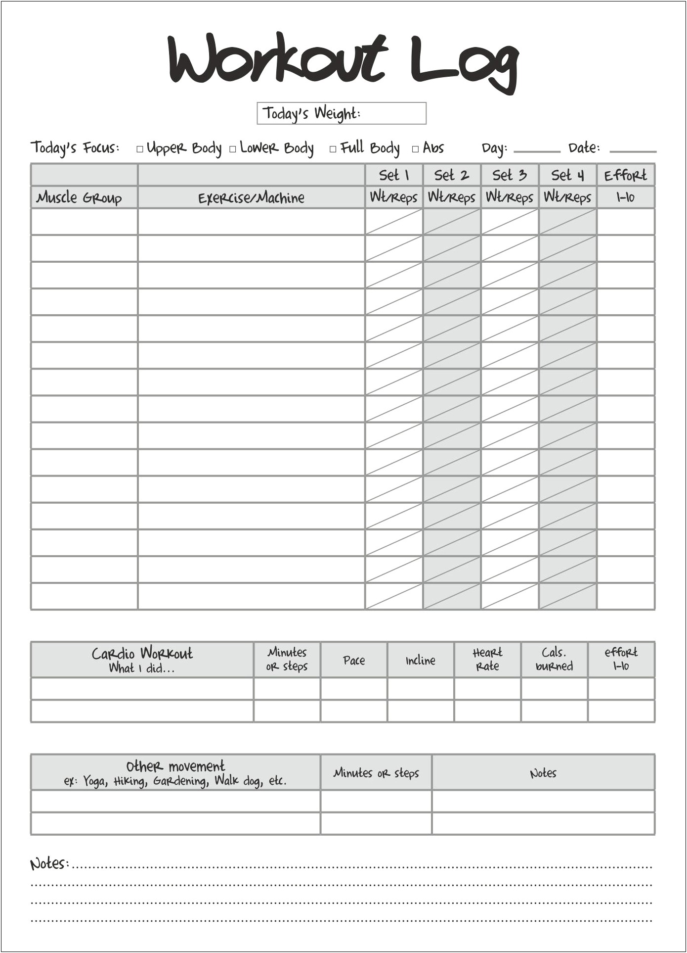 Free Workout Log Template That's Printable & Easy