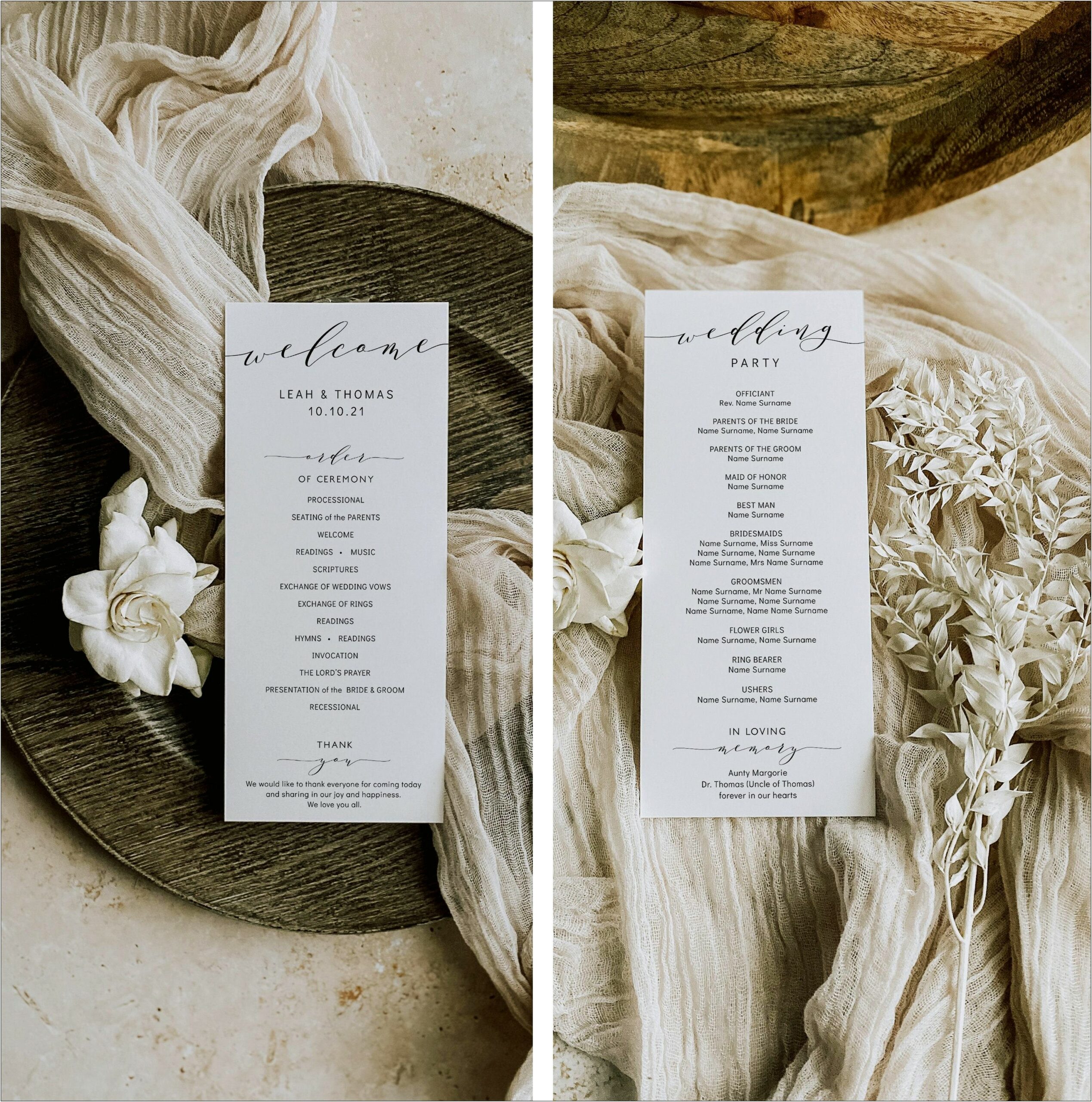 Front And Back Free Wedding Program Templates