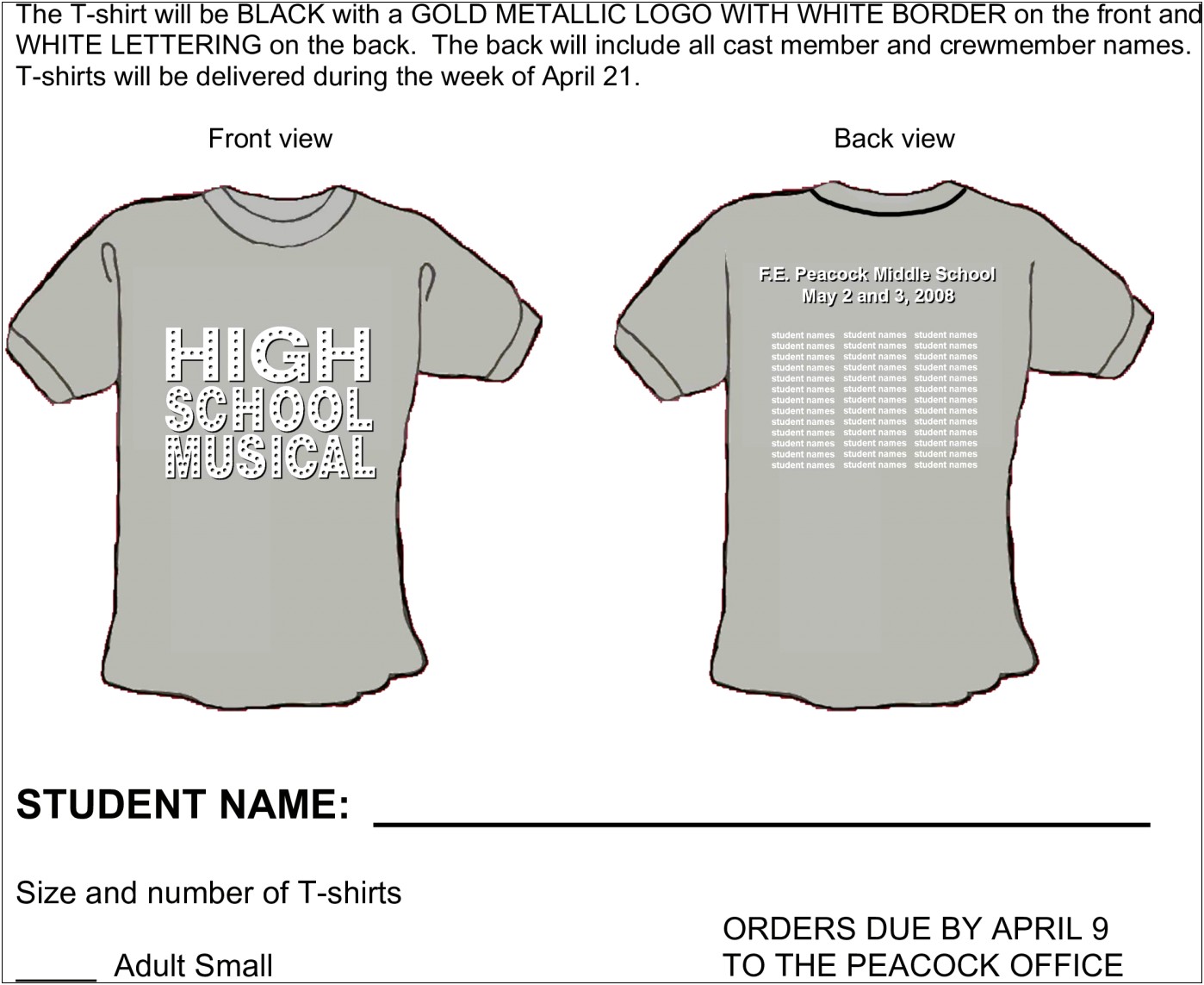 Fundraiser T Shirt Order Form Free Excel Template