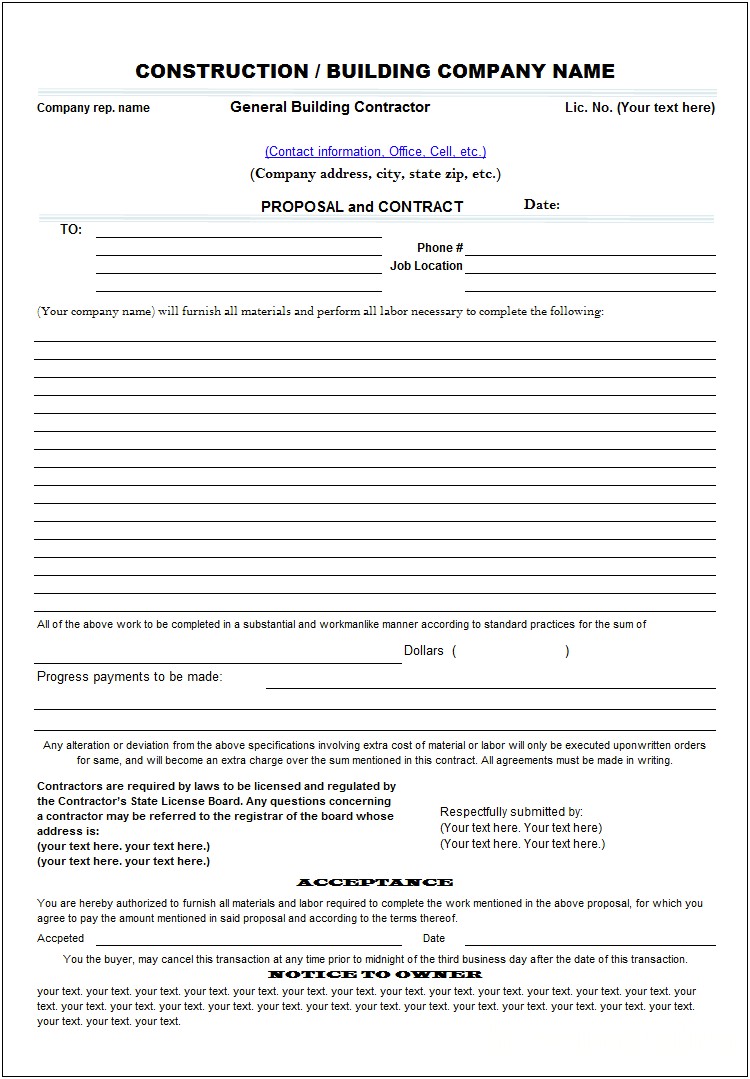 General Construction Proposal Template Pdf Free Download