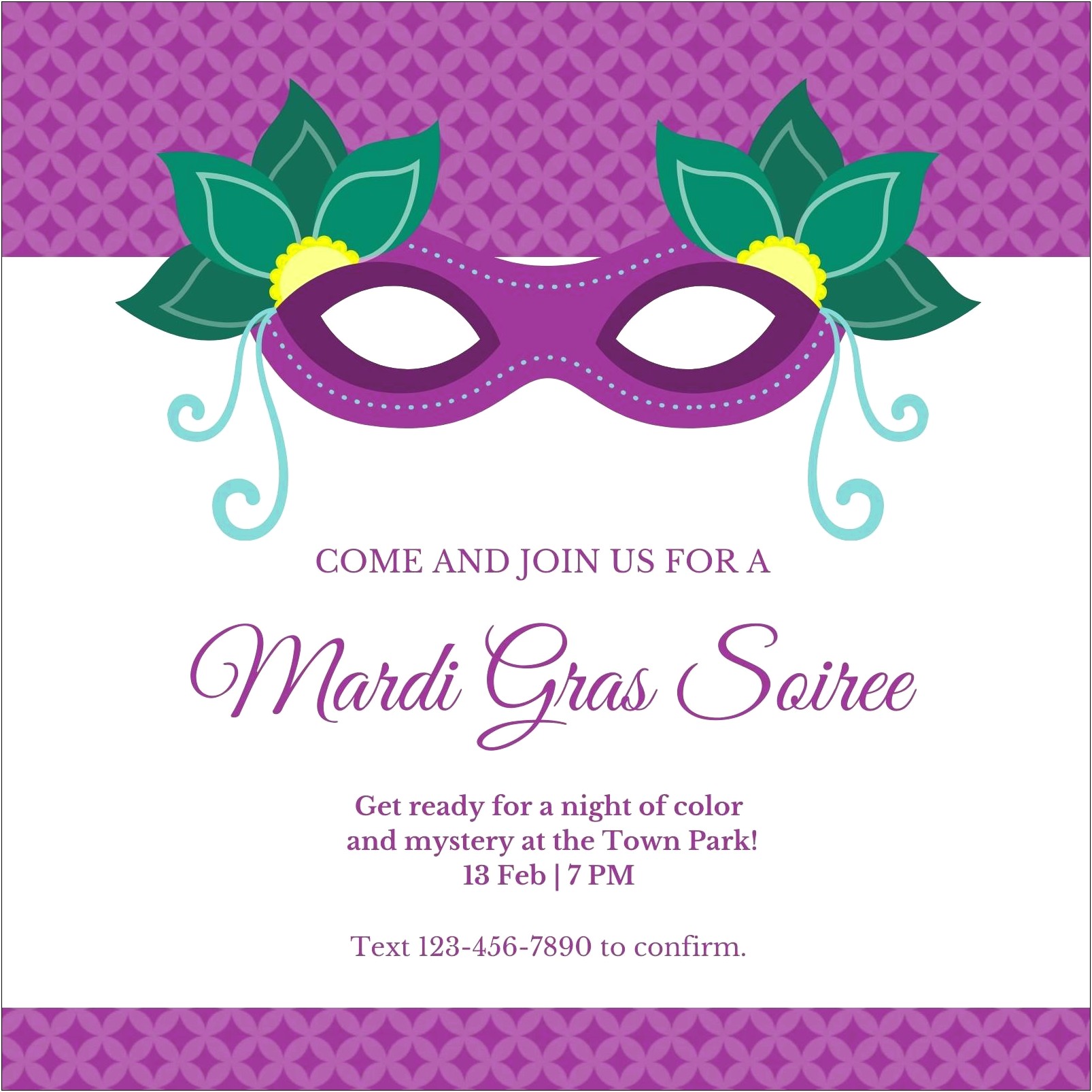 Gold Green Purple Invitation Template Free Mardi Gras