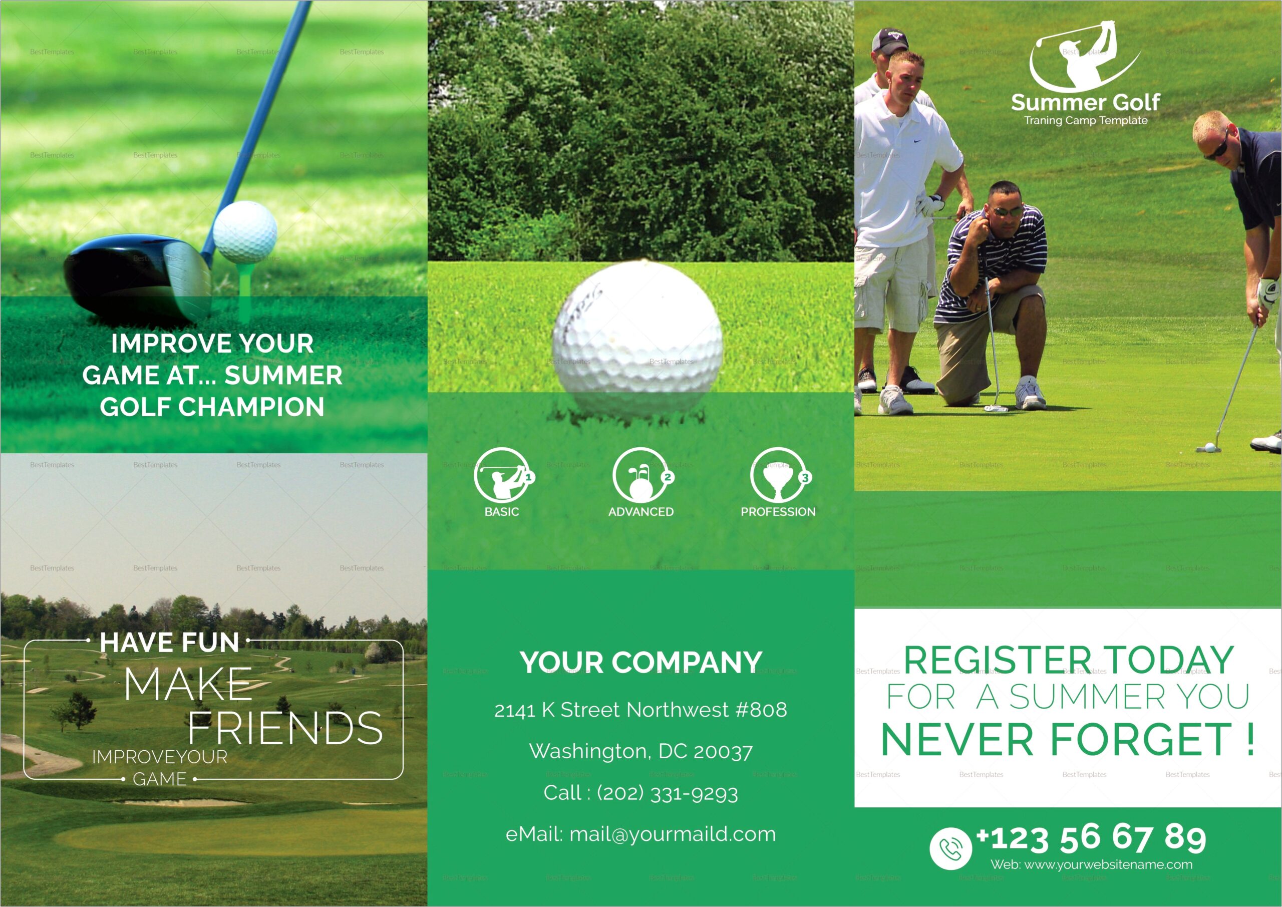 Golf Tournament Quad Fold Brochure Template Free