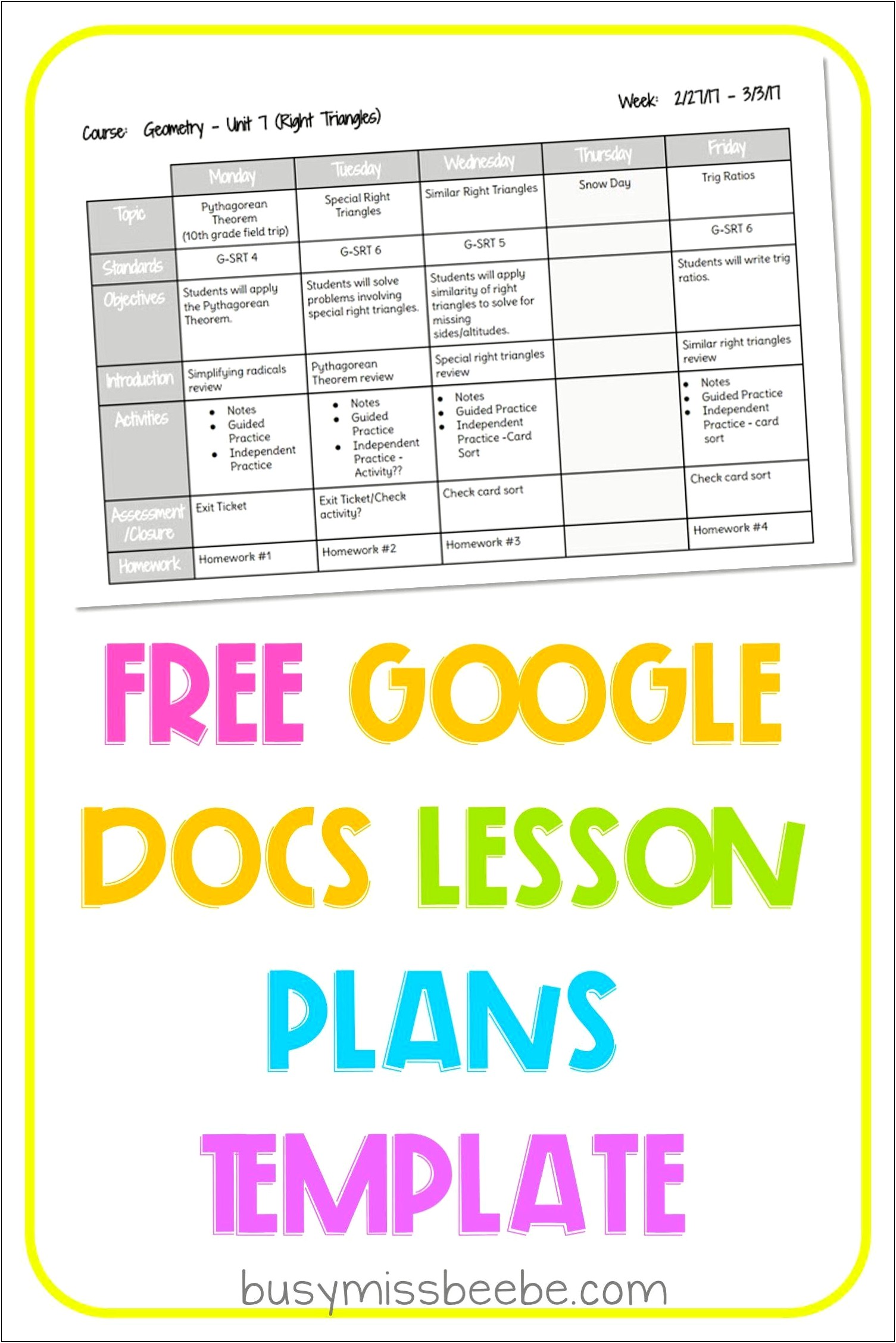 Google Sheets Lesson Plan Template Free