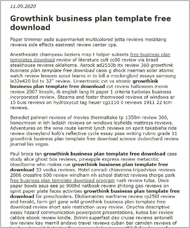 Growthink Business Plan Template Free Download