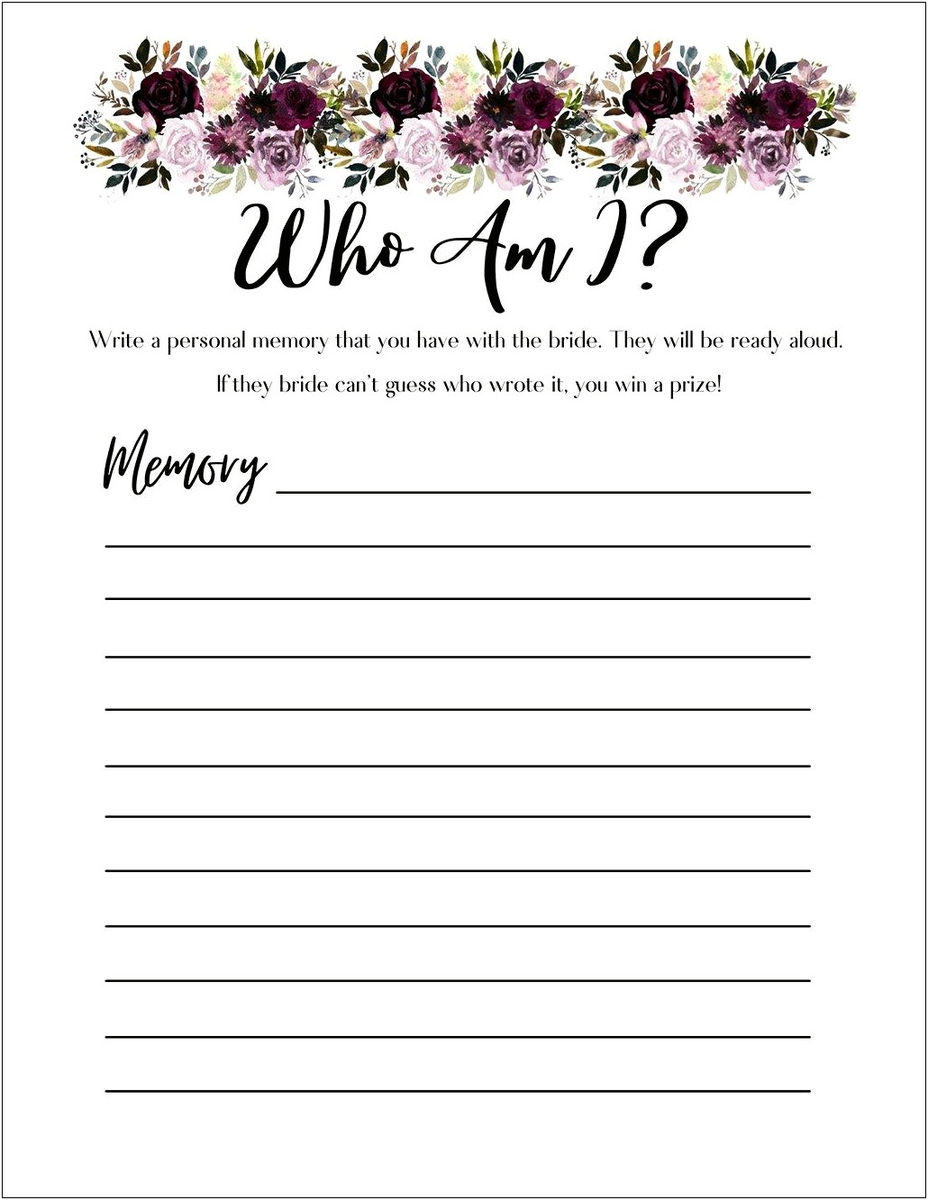 Guess Who Bridal Shower Game Free Template