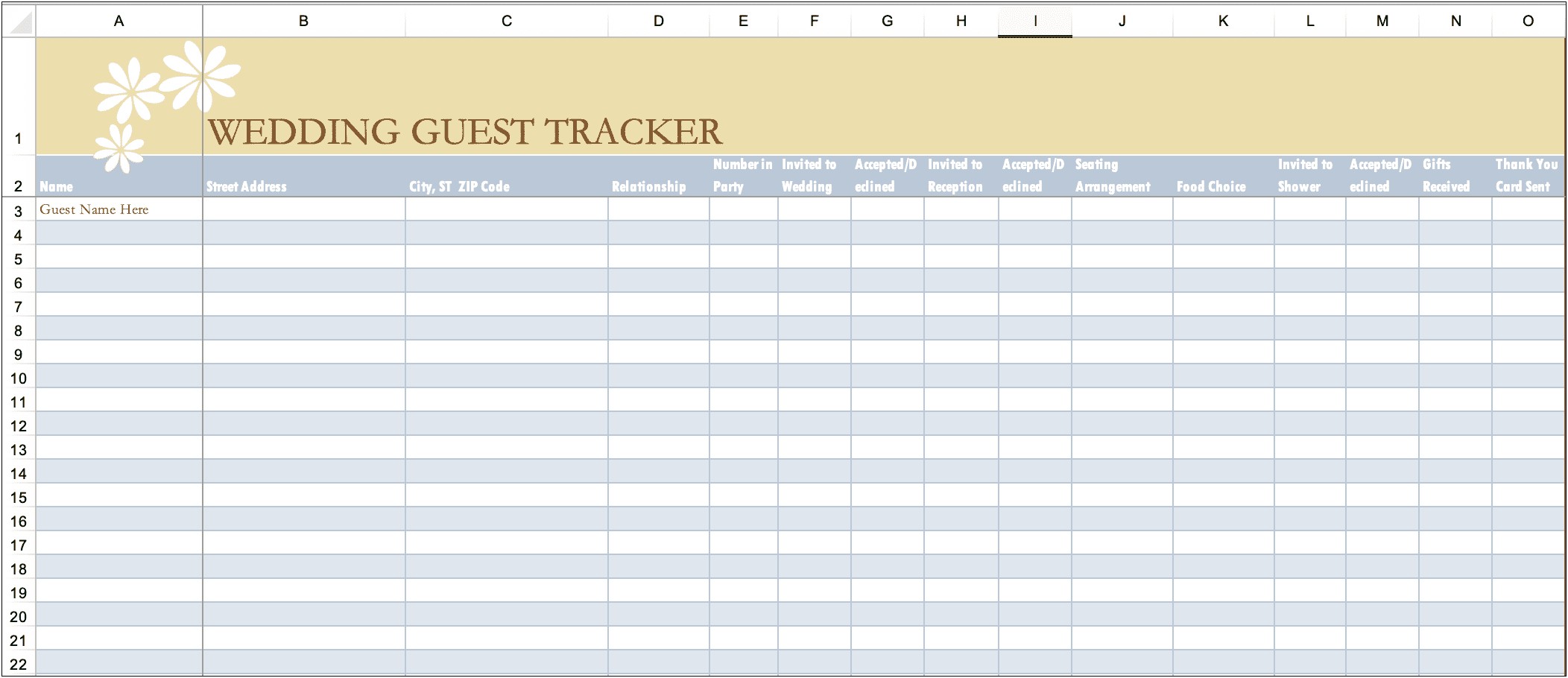Guest List Template Excel Free Download