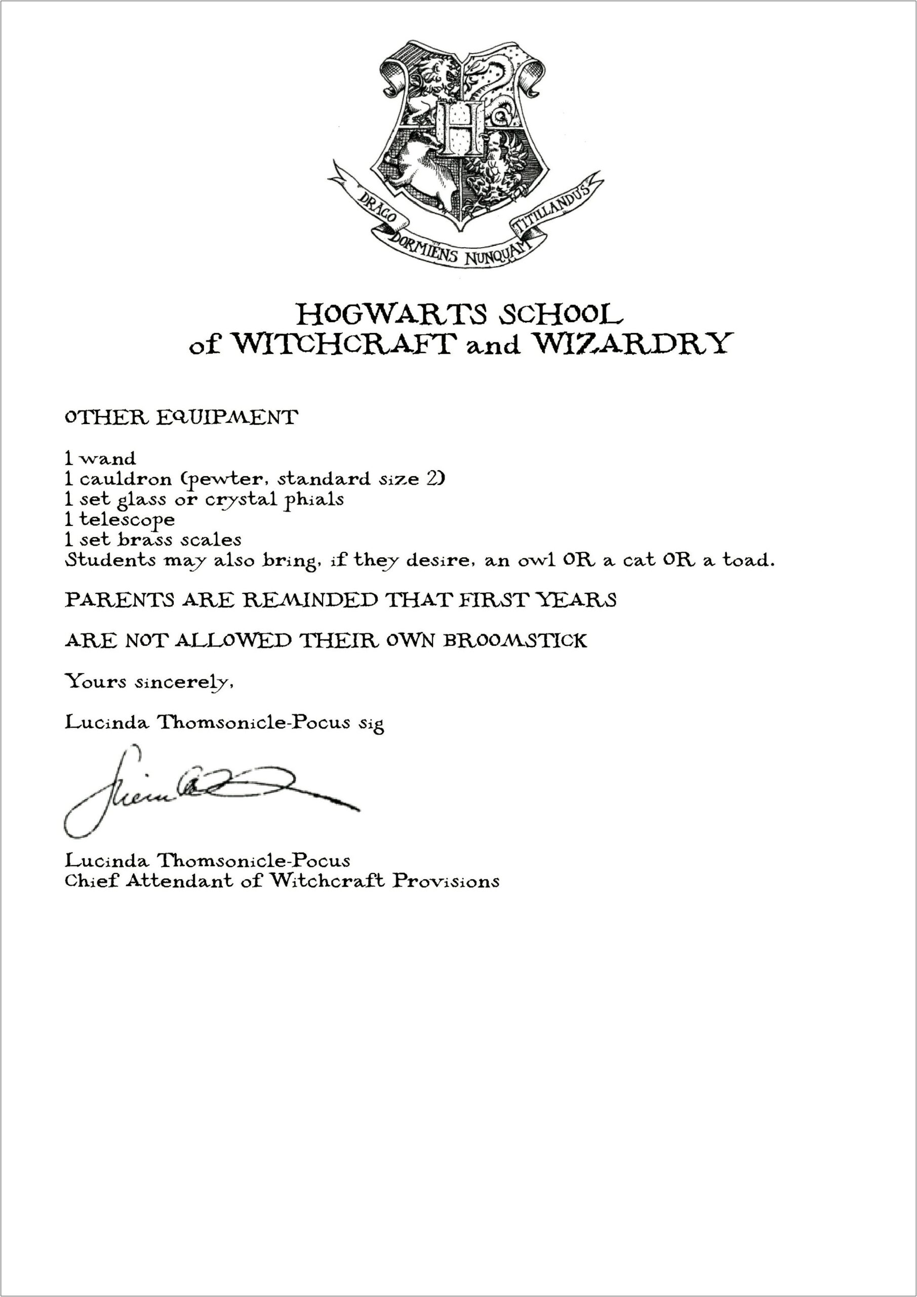 Harry Potter Acceptance Letter Template Free