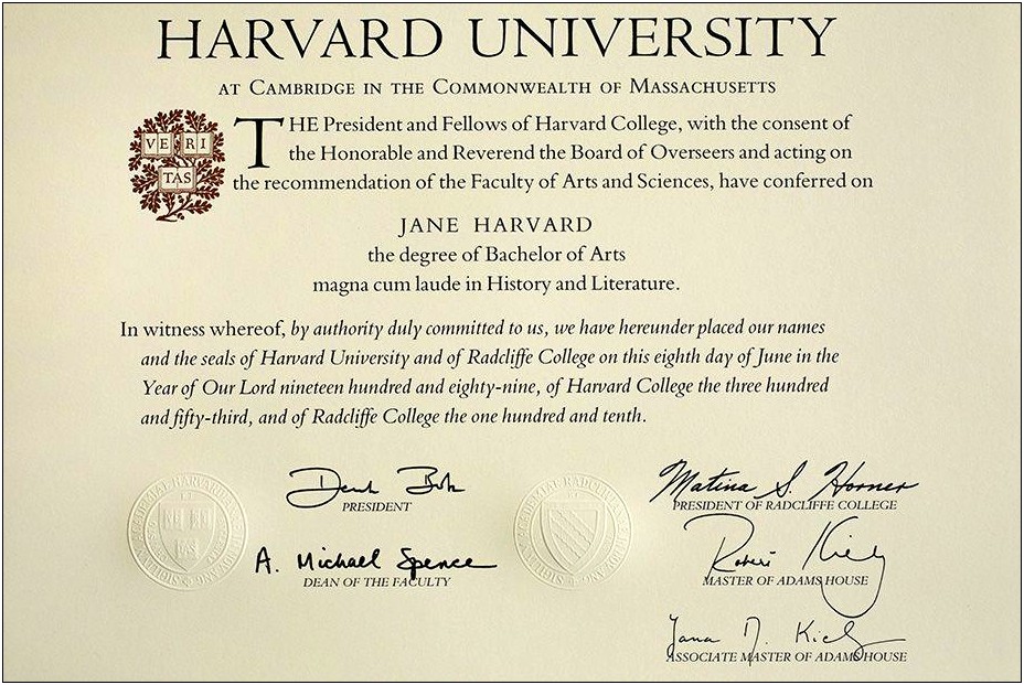 Harvard Dean's List Certificate Template Free