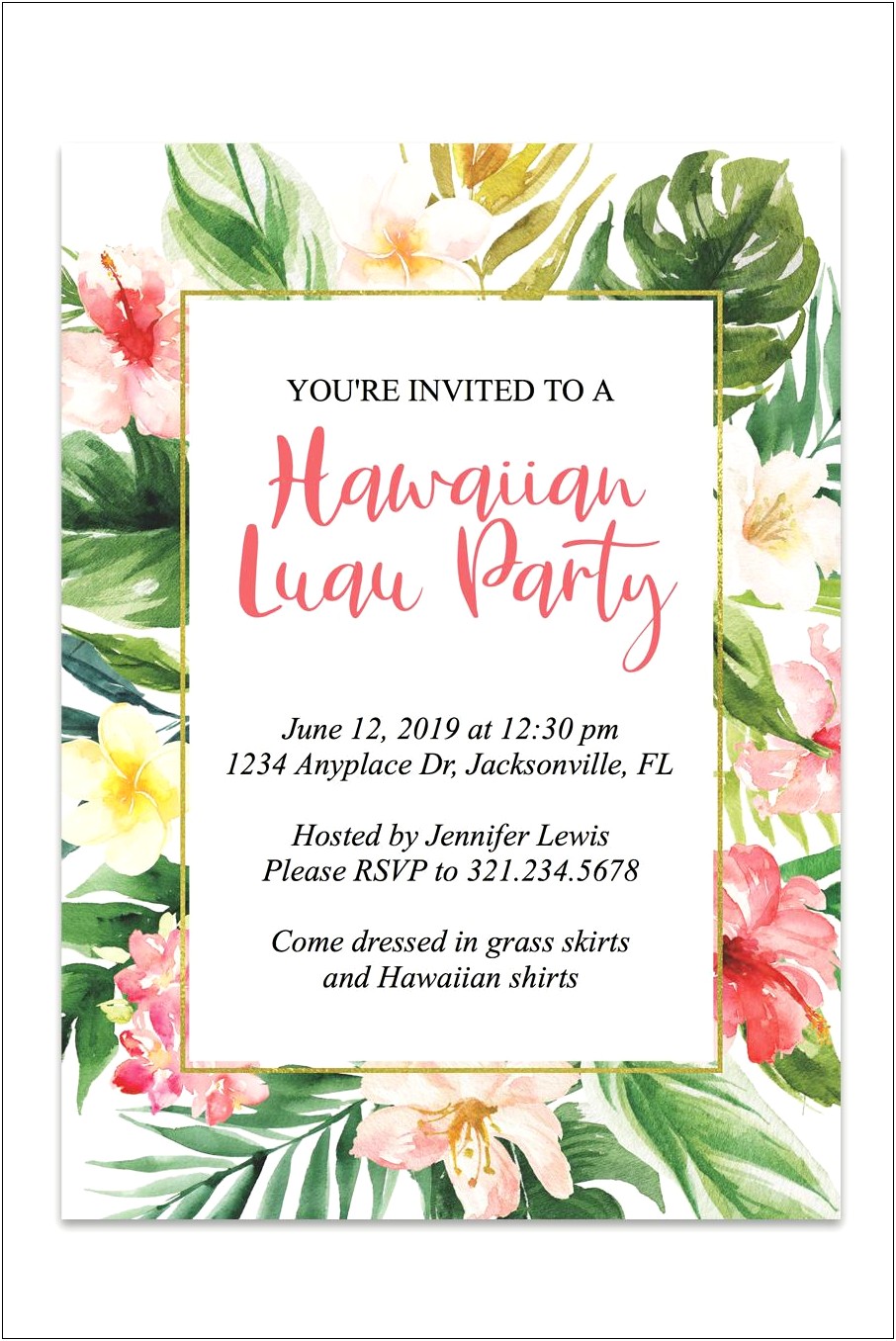 Hawaiian Luau Party Invitation Template Free