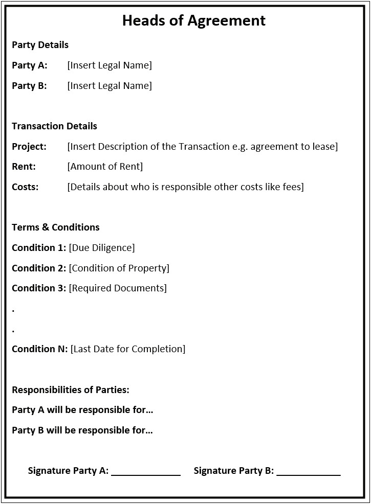 Heads Of Agreement Template Free Download Uk