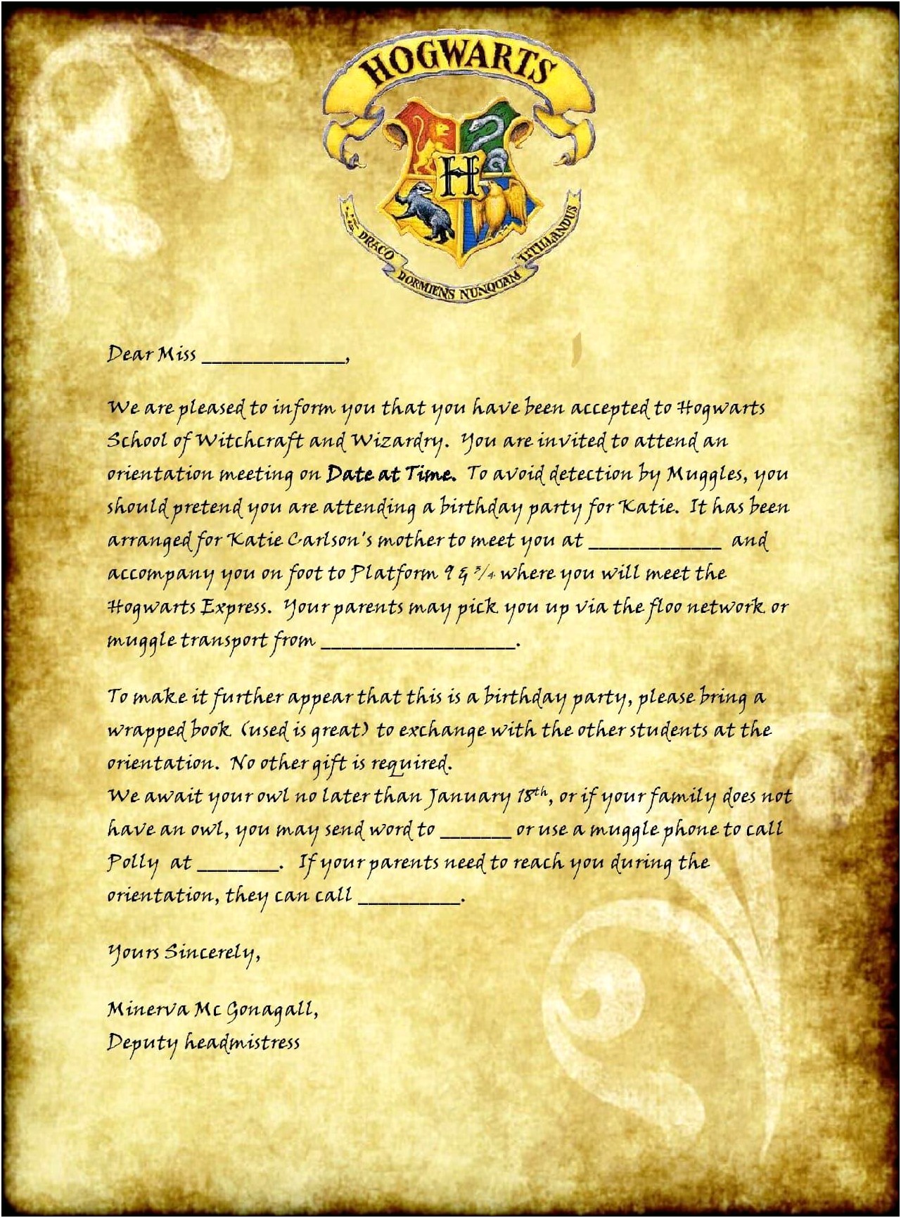Hogwarts Acceptance Letter Envelope Template Printable Free