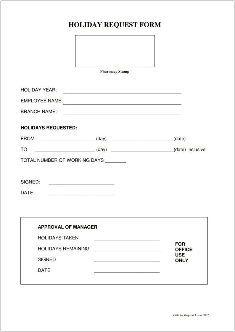 Holiday Request Form Template Free Download Uk