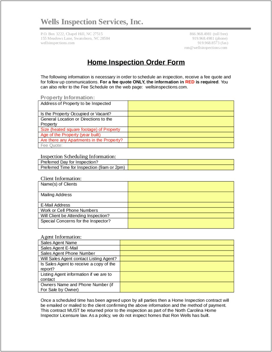 Home Inspection Blank Templates Free Ms Word