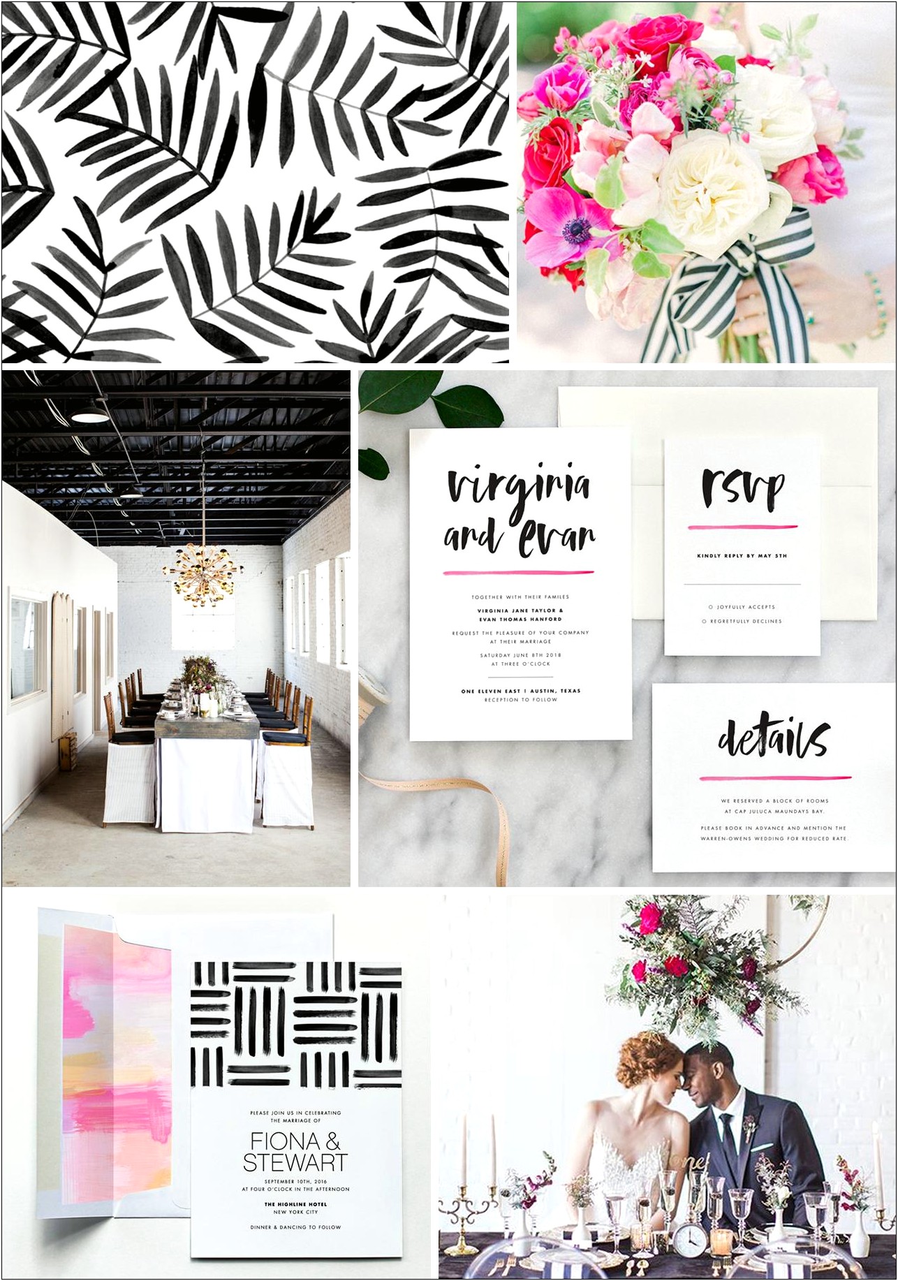 Hot Pink Black And White Wedding Invitations