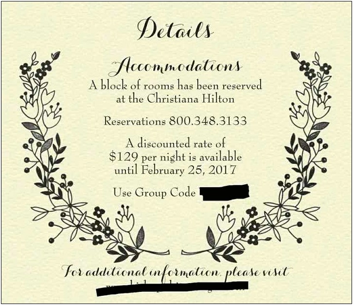 Hotel Accommodations Wording For Wedding Invitations