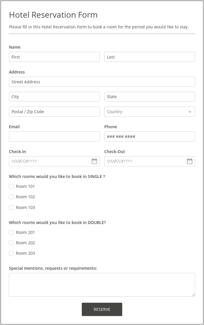 Hotel Check In Form Template Free