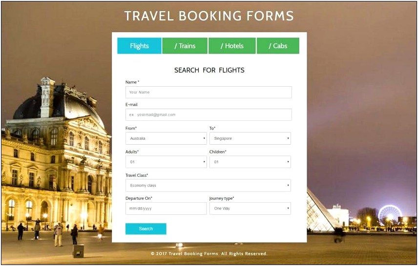 Hotel Reservation Form Template Html Free Download