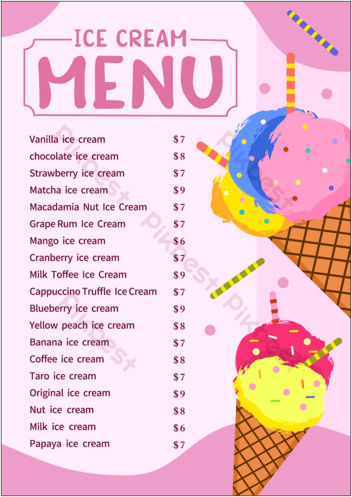 Ice Cream Menu Template Free Download