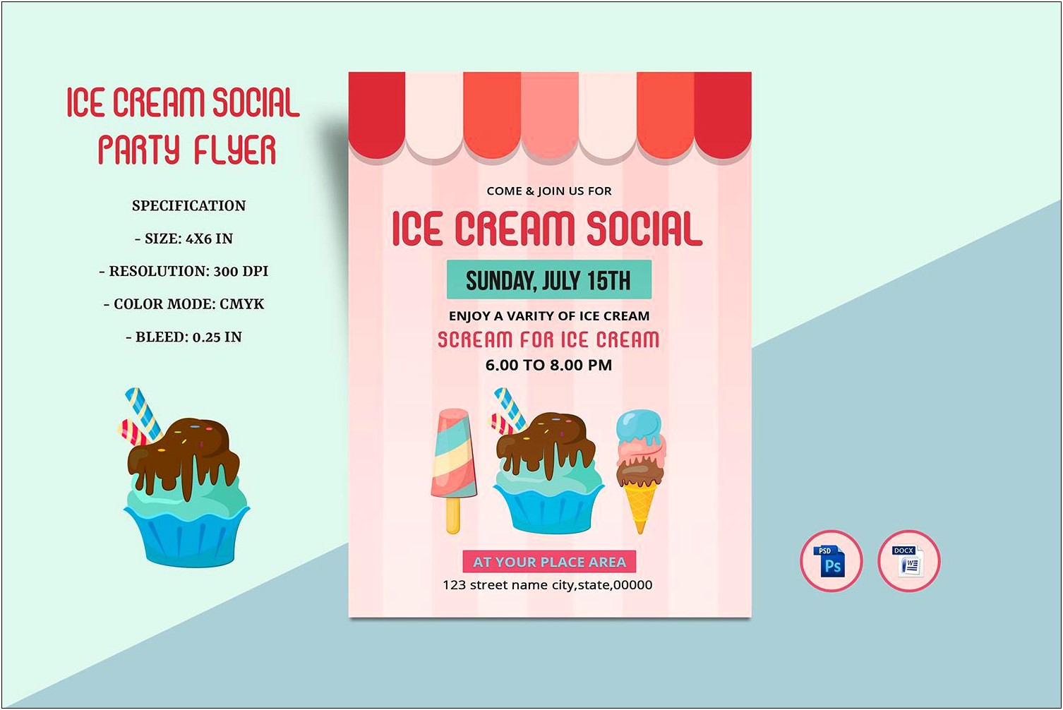 Ice Cream Party Flyer Template Free