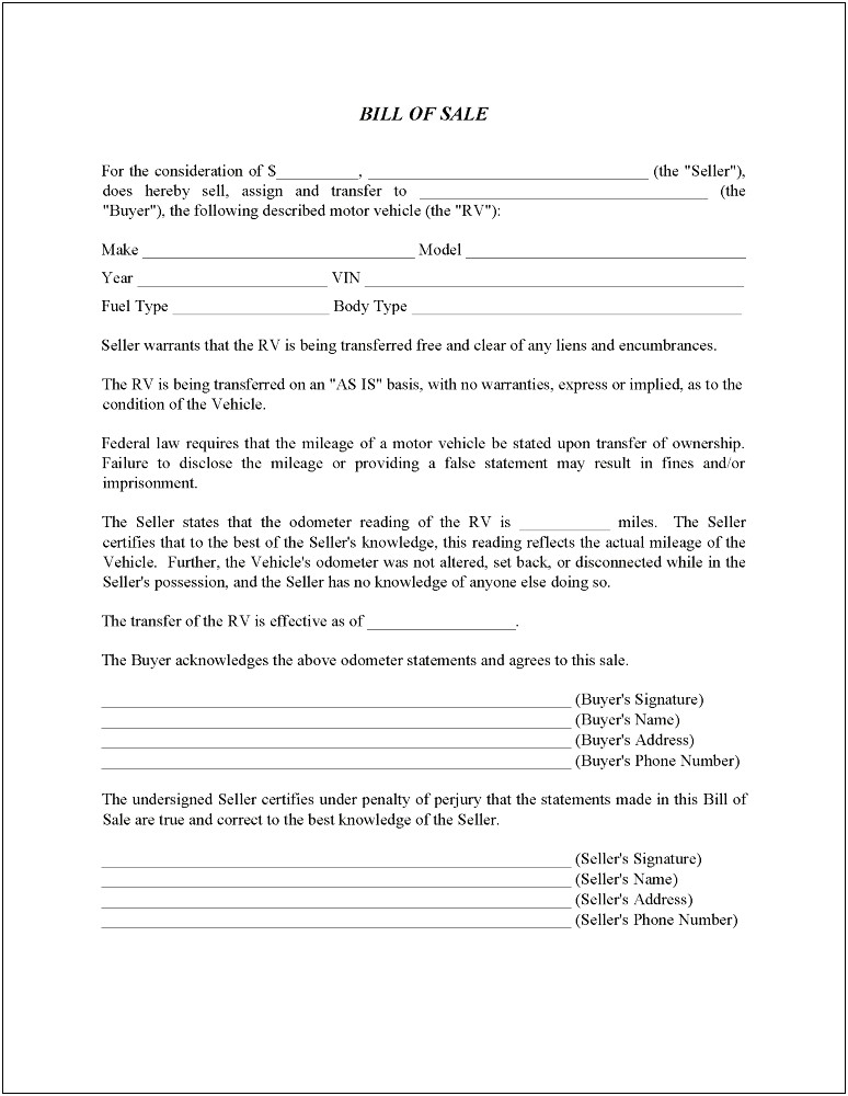 Illinois Bill Of Sale For Truck Free Template