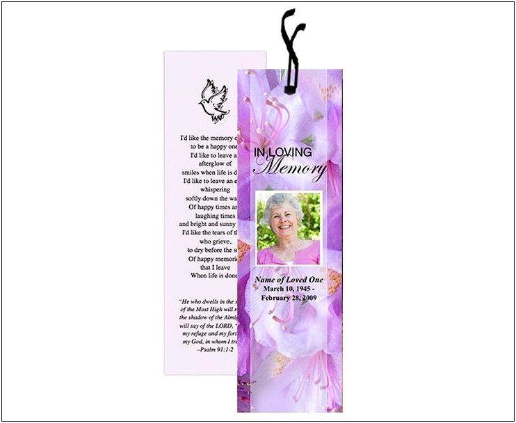 In Loving Memory Butterfly Bookmark Template Free Download