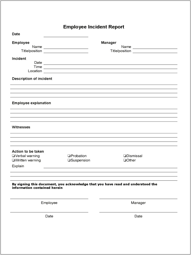 Incident Report Form Template Free Download