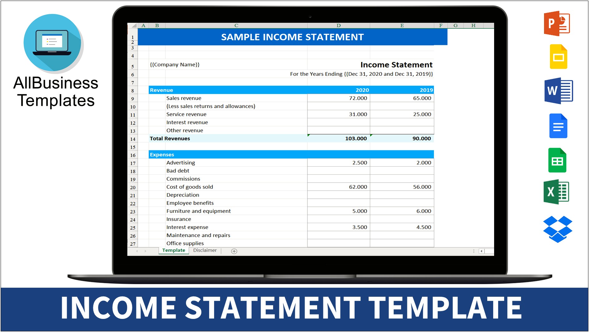 Income Statement Excel Template Free Download