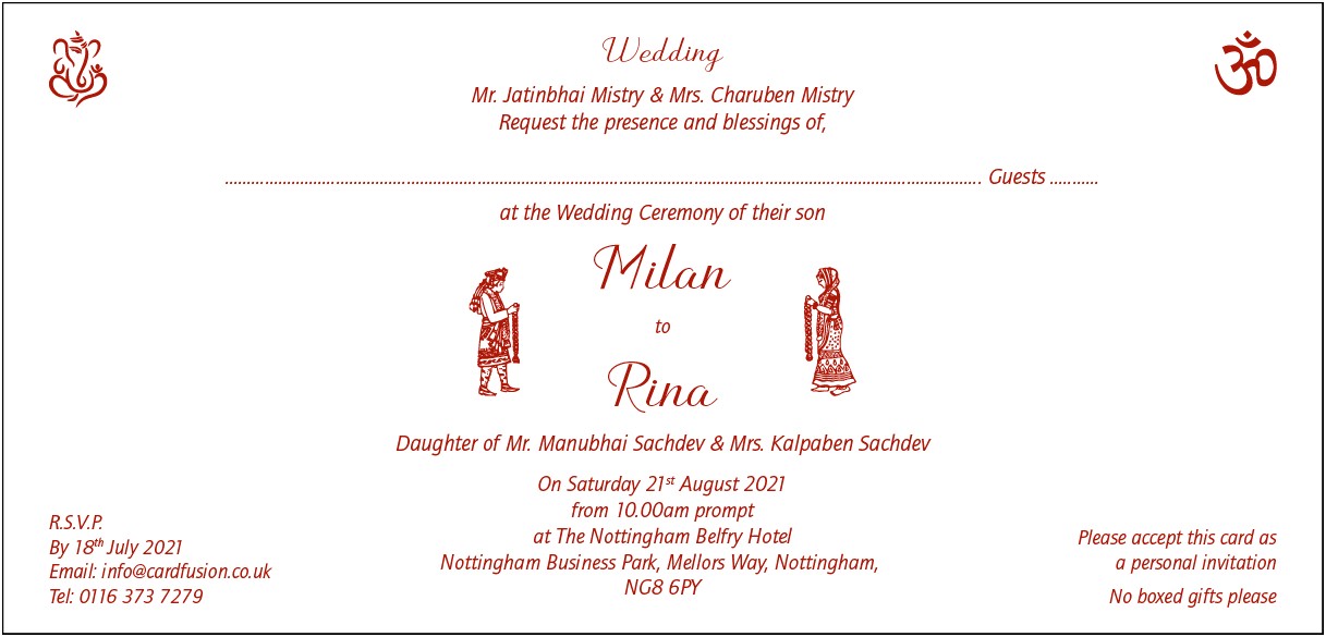 Indian Wedding Invitation Format In English