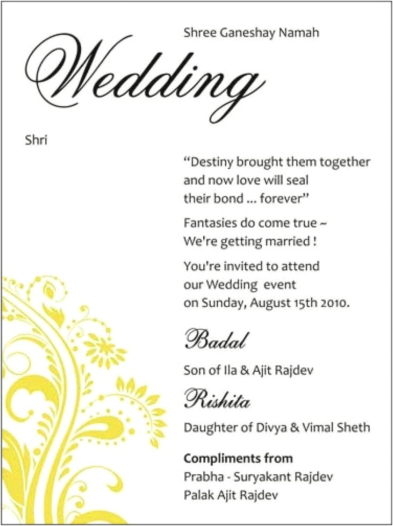 Indian Wedding Invitation Text Message For Whatsapp