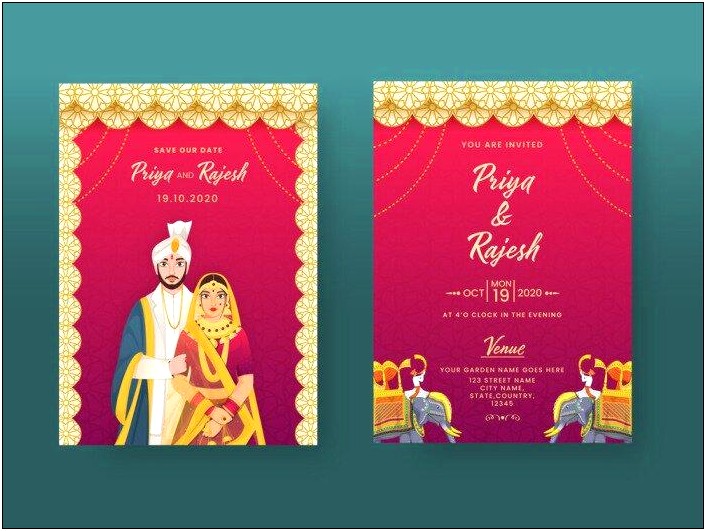 Indian Wedding Invitation With Photos Of Couples