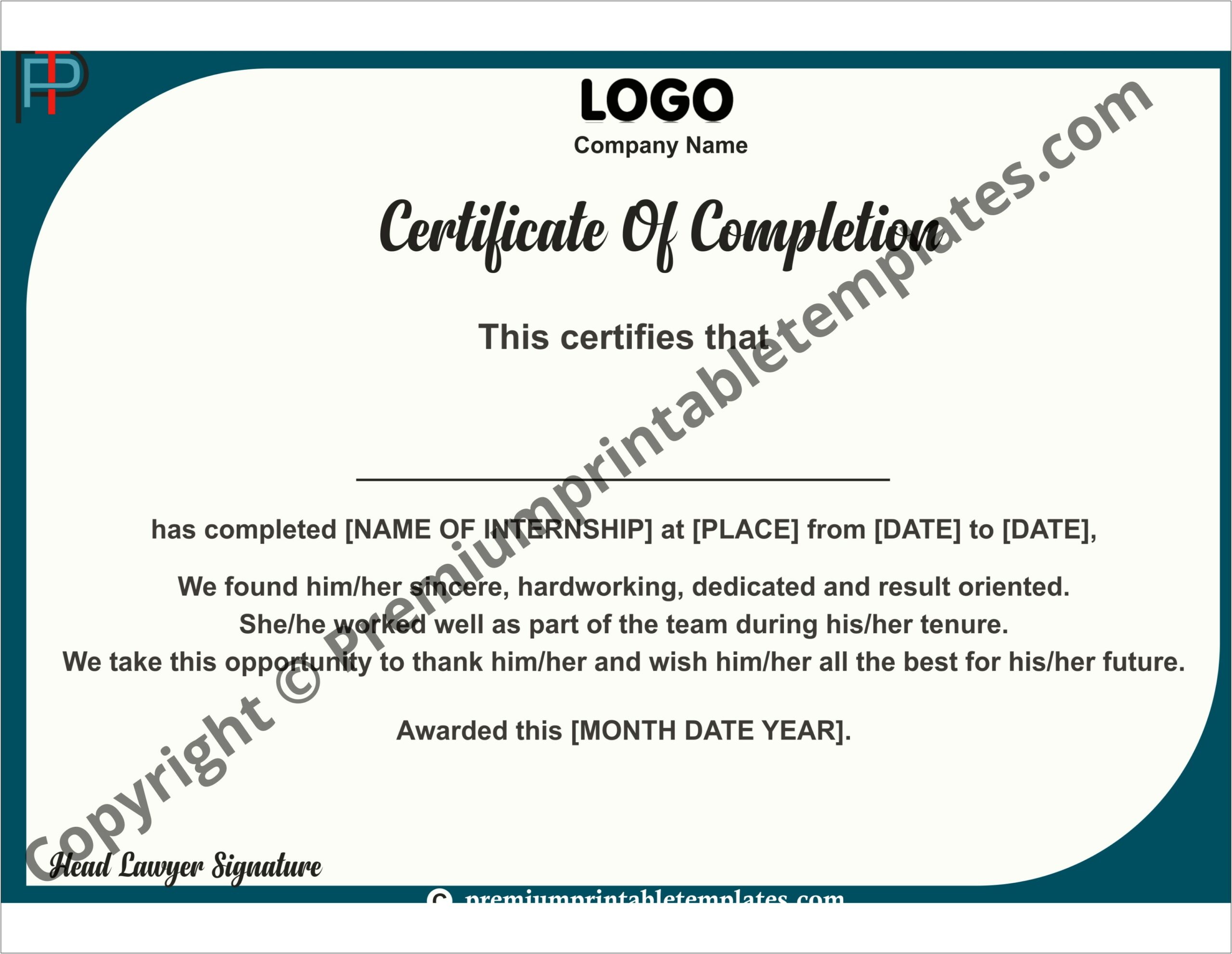 Internship Certificate Template Word Free Download