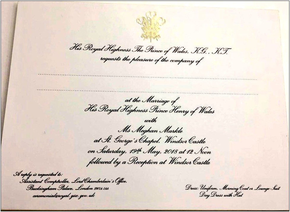 Invitation To Harry And Meghan Wedding