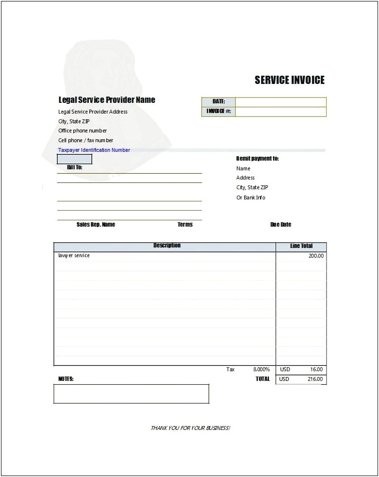 Invoice For Services Rendered Template Free