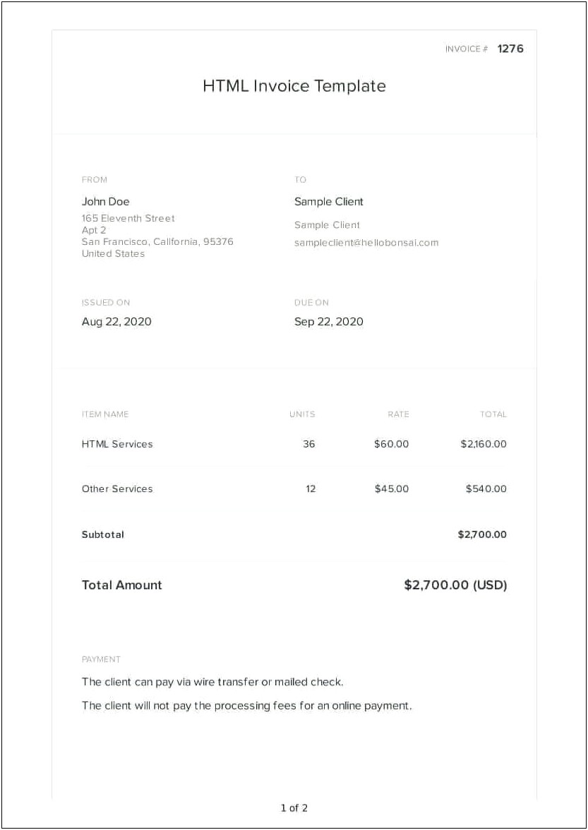 Invoice Template Html Css Free Download