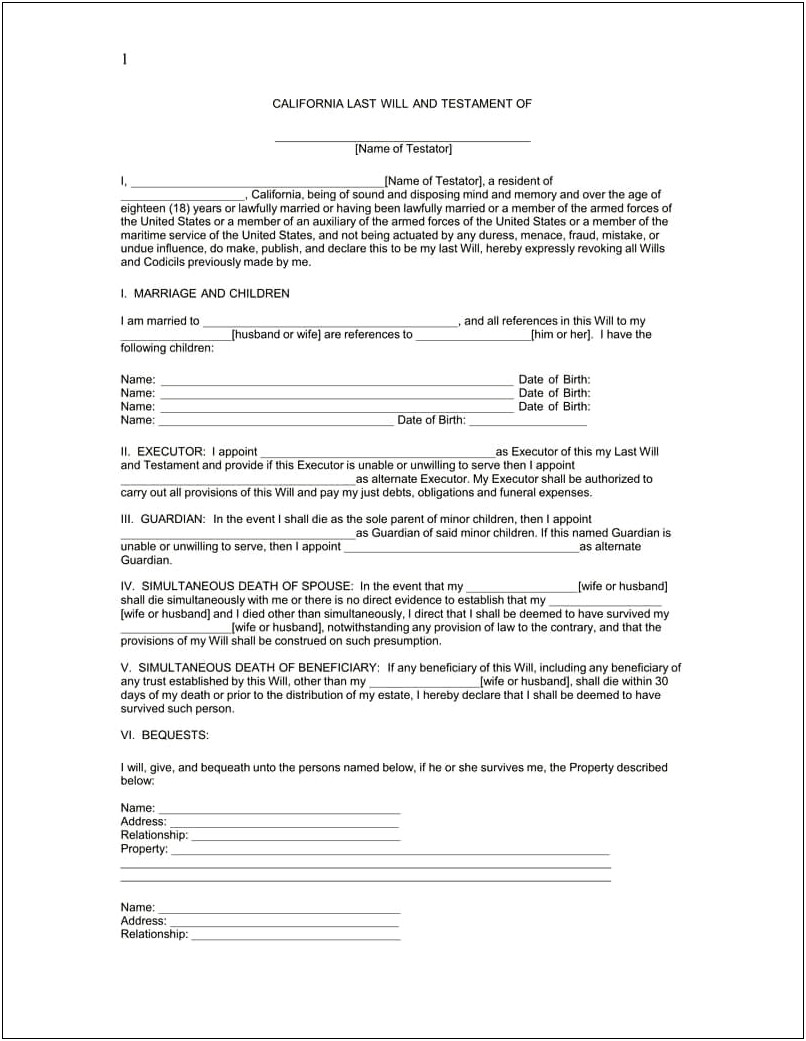 Joint Last Will And Testament Free Template
